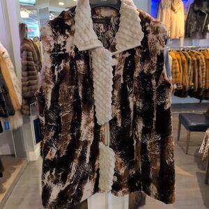 Women's Ultra Soft Sheared Beaver Brown and Cream Fur Vest